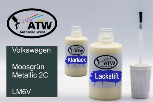 Volkswagen, Moosgrün Metallic 2C, LM6V: 20ml Lackstift + 20ml Klarlack - Set, von ATW Autoteile West.